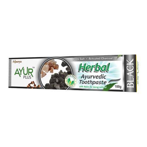 Аюрведическая зубная паста с каменной солью и активированным углем Аюр Плюс (Ayur Plus Herbal Black), 100г