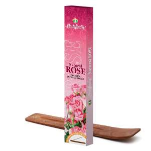 Ароматические палочки длительного тления Роза Премиум Бестофиндия (Rose Premium Incense Sticks Bestofindia), 20шт + подставка