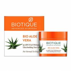 Крем для лица солнцезащитный SPF30+ для нормальной и жирной кожи Биотик Био Алоэ Вера (Biotique Bio Aloe Vera 30+ SPF Sunscreen Cream), 50г