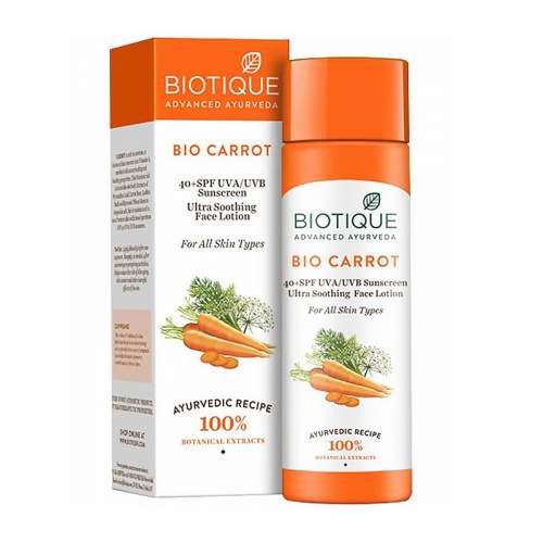 Солнцезащитный лосьон SPF40+ для лица  для всех типов кожи Биотик Био Морковь (Biotique Bio Carrot Sunscreen Lotion), 120мл