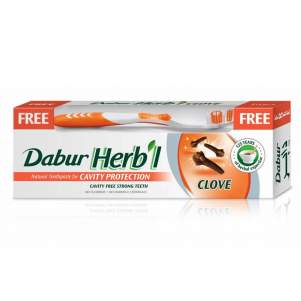 Зубная паста "Защита полости рта" с гвоздикой Дабур (Dabur Herb'l Clove Natural Toothpaste for Cavity Protection), 150г + зубная щетка