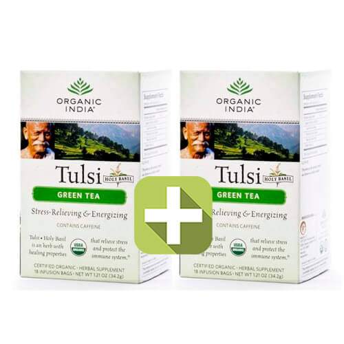Акция 2 по цене 1! Базиликовый чай Зеленый Органик Индия (Organic India Tulsi Green), 18шт