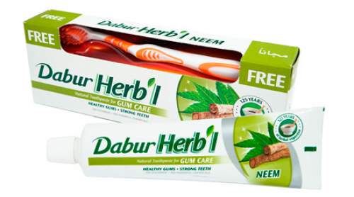 Зубная паста "Укрепление Десен" с нимом Дабур (Dabur Herb'l NeemNatural Toothpaste for Gum Care), 150г + зубная щетка